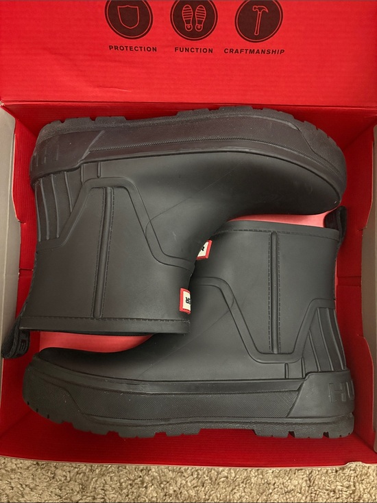Hunter Shoes - Hunter Black Short Rain Boots with Red Interior
